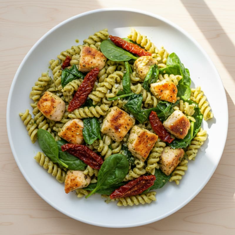Creamy Pesto Chicken Pasta with Sun-Dried Tomatoes