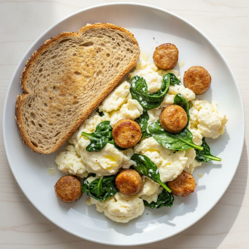 Chicken Sausage and Egg White Scramble with Spinach