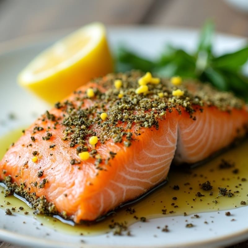 Herb-Crusted Baked Salmon with Lemon