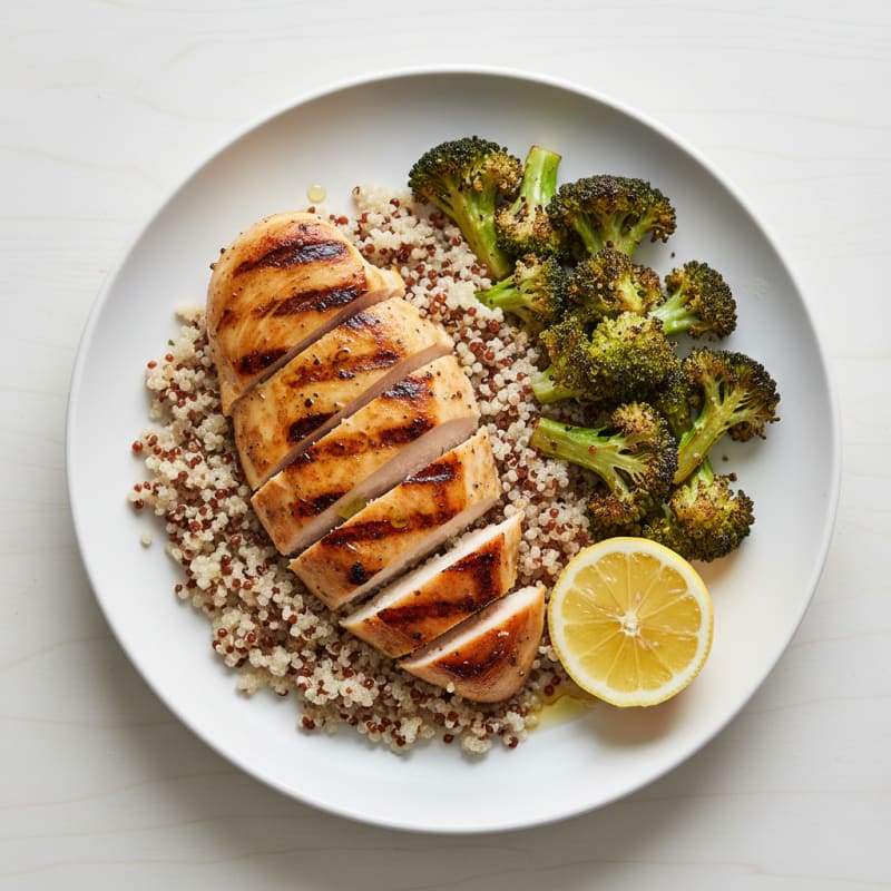 Grilled Chicken Breast with Quinoa and Roasted Broccoli