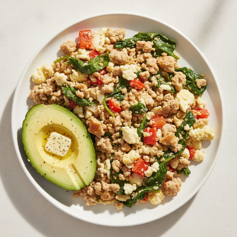 Egg White and Turkey Spinach Scramble