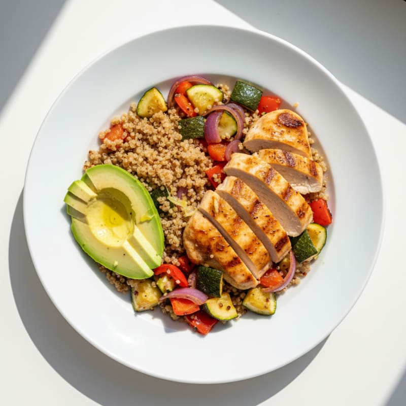 Grilled Chicken and Quinoa Bowl with Roasted Vegetables