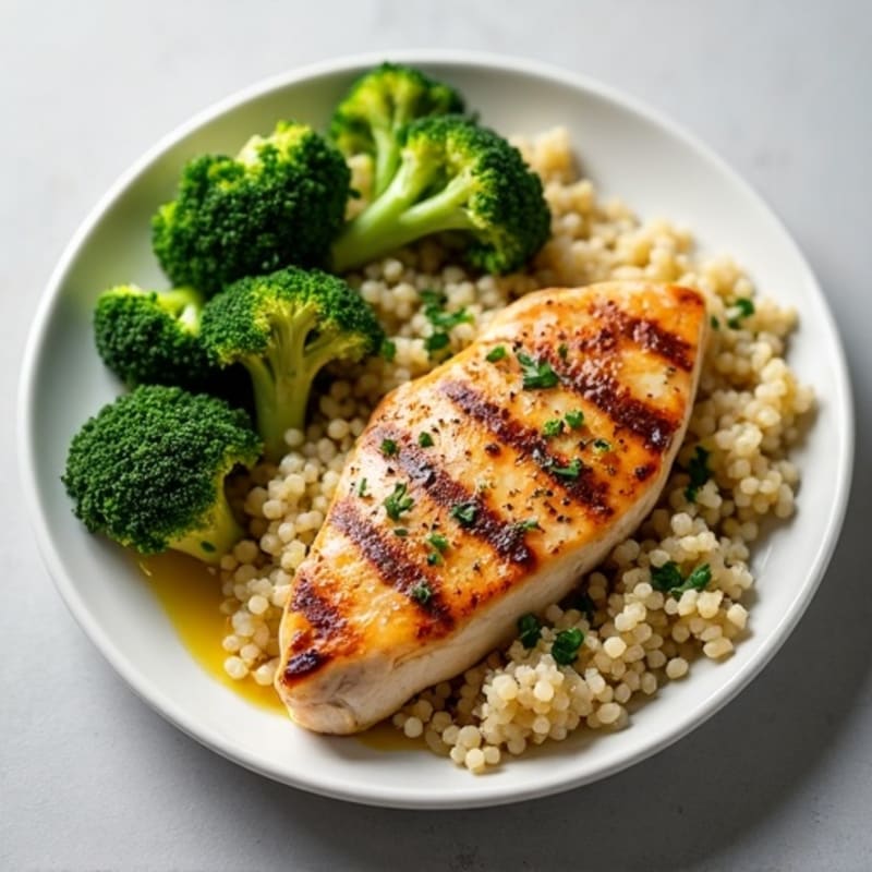 Grilled Chicken Breast with Quinoa and Roasted Broccoli