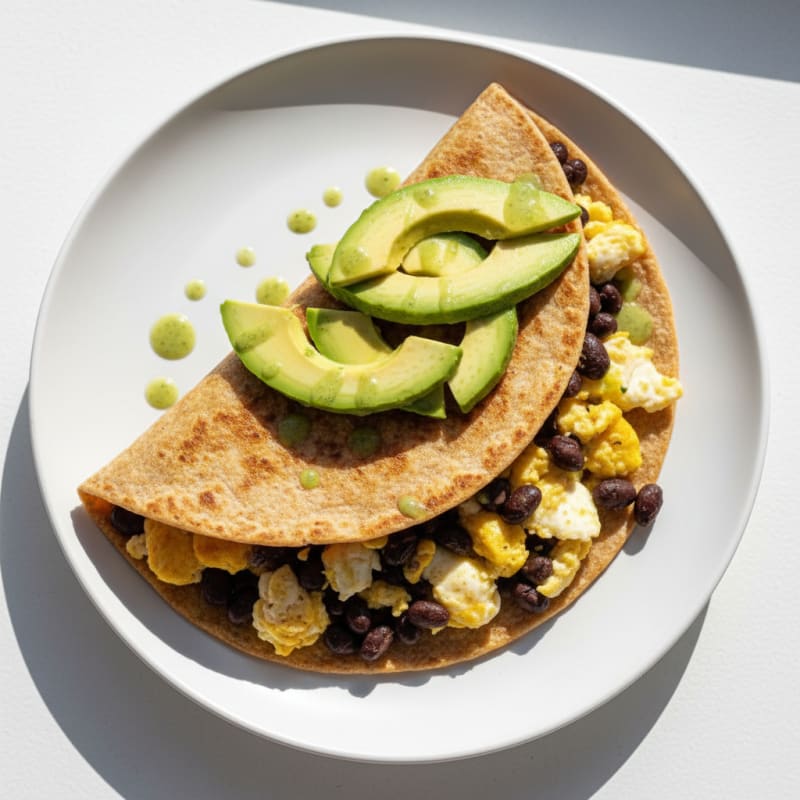 Egg and Avocado Breakfast Tortilla with Black Beans
