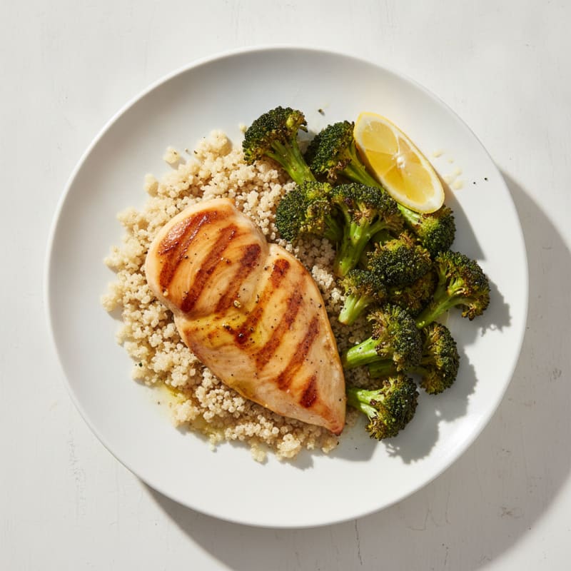 Grilled Chicken Breast with Roasted Broccoli and Quinoa