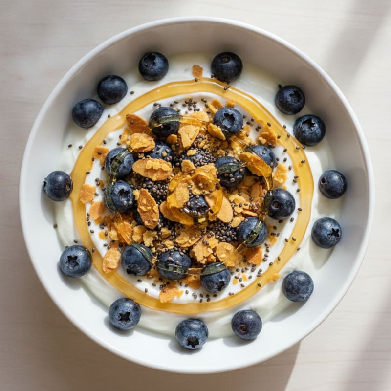 Greek Yogurt Bowl with Blueberries and Chia Seed Crunch