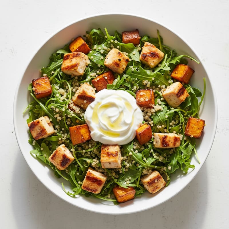 Grilled Chicken and Quinoa Salad with Roasted Sweet Potatoes