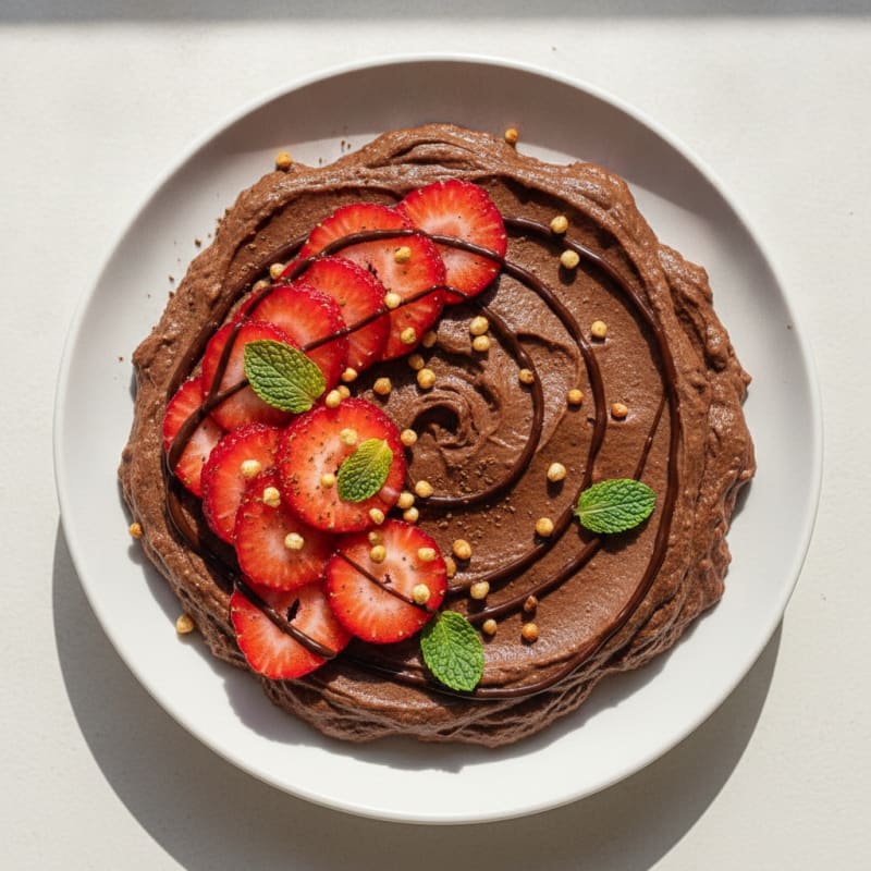 Chocolate Protein Mousse with Sliced Strawberries