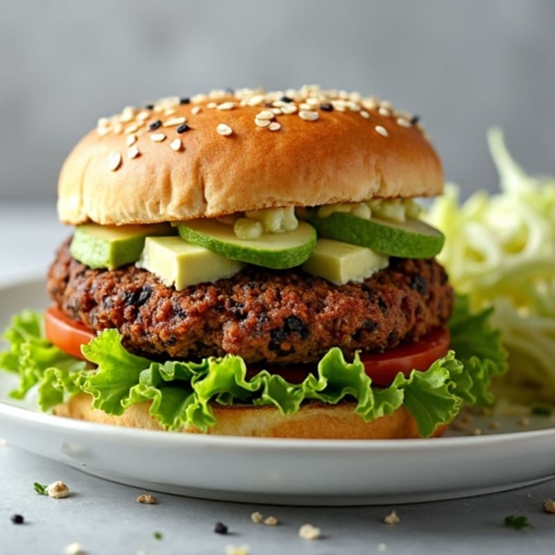 Crispy Black Bean Burgers with Creamy Avocado Lime Dressing and Crunchy Cabbage Slaw