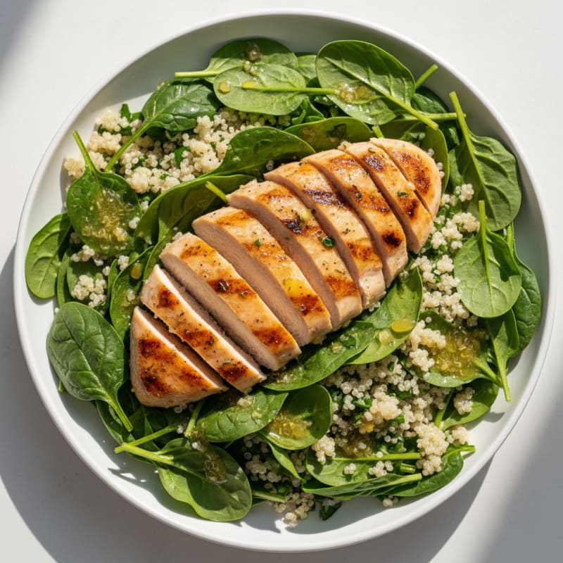 Grilled Chicken Breast with Fresh Spinach and Quinoa Salad