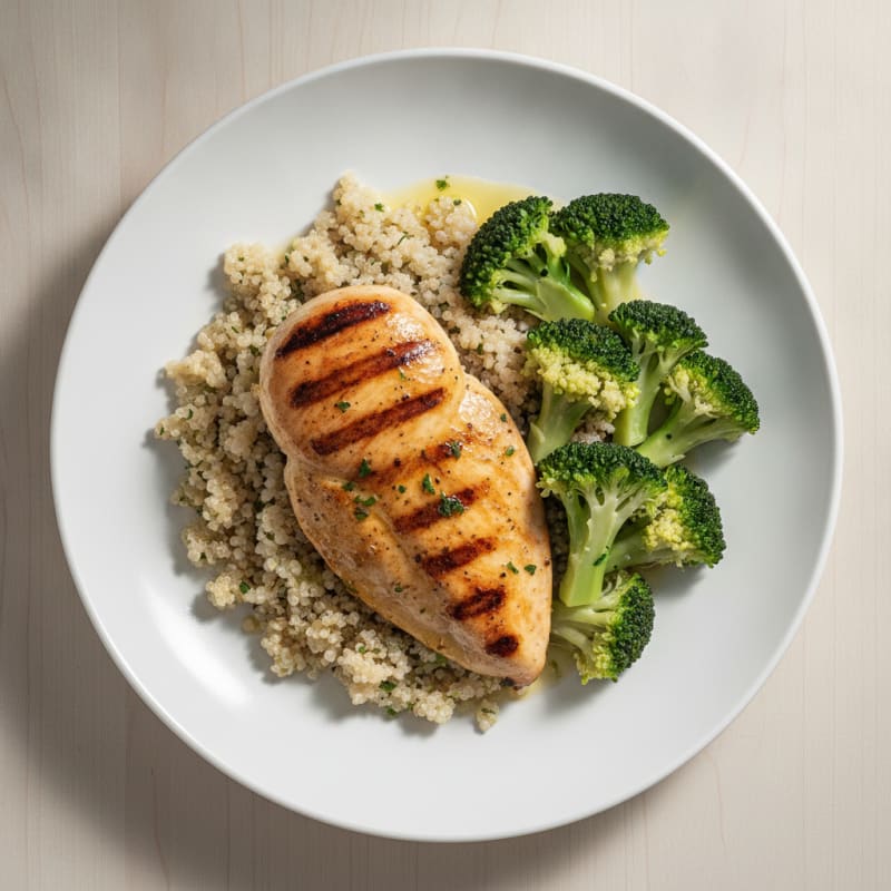 Grilled Chicken Breast with Quinoa and Steamed Broccoli