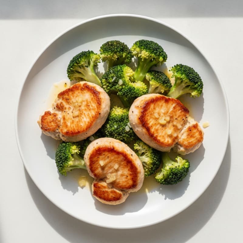 Seared Turkey Medallions with Steamed Broccoli