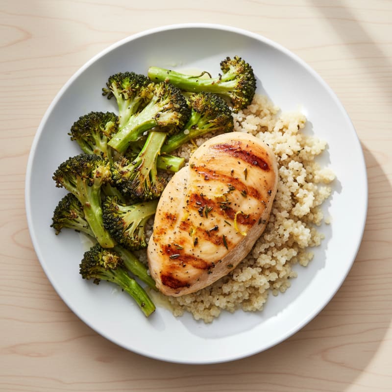 Grilled Chicken Breast with Roasted Broccoli and Quinoa