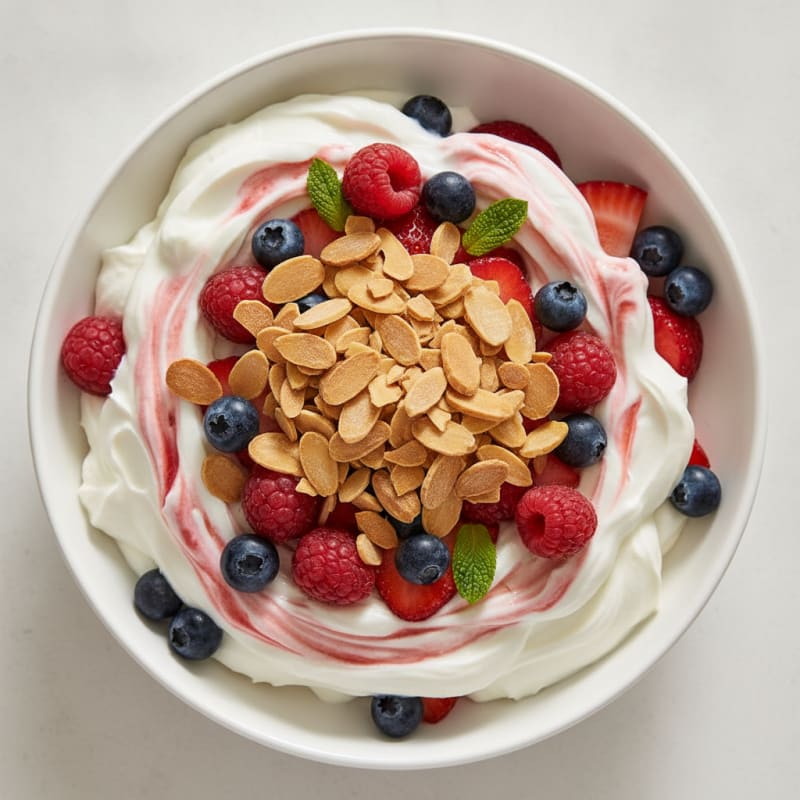 Greek Yogurt Protein Parfait with Mixed Berries and Almonds