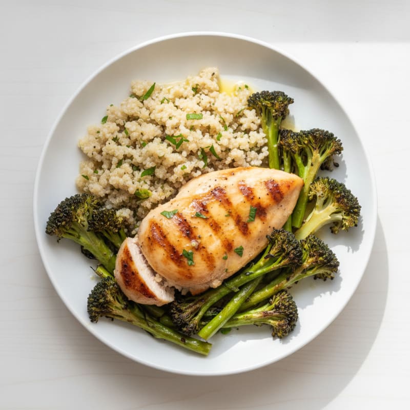 Grilled Chicken Breast with Quinoa and Roasted Broccoli