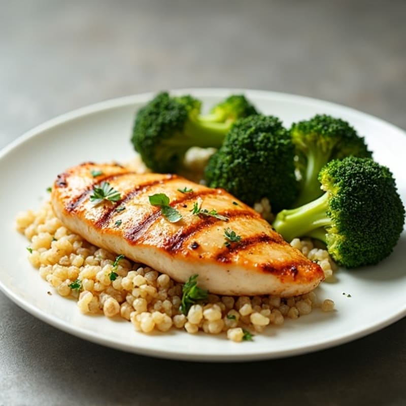 Grilled Chicken Breast with Quinoa and Roasted Broccoli