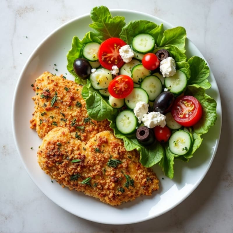 Herb-Crusted Chicken and Crispy Greek Salad