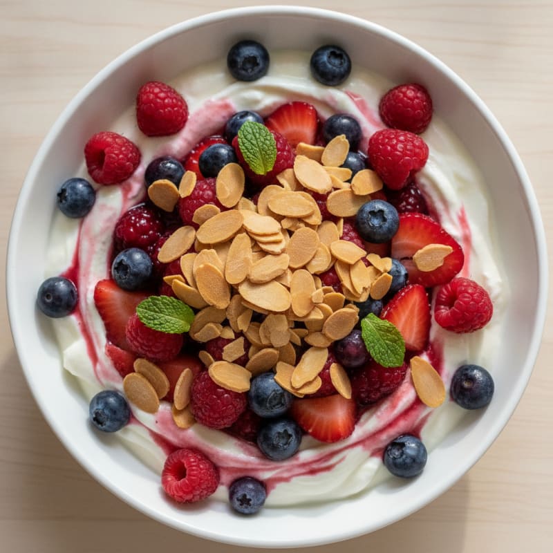 Greek Yogurt Protein Parfait with Mixed Berries and Almonds