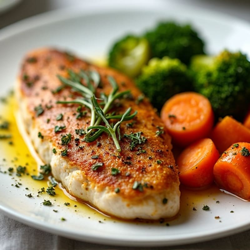 Herb-Crusted Pan Seared Chicken with Roasted Vegetables