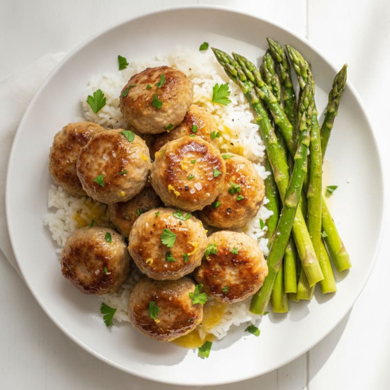 Lemon-Herb Turkey Meatballs with Asparagus