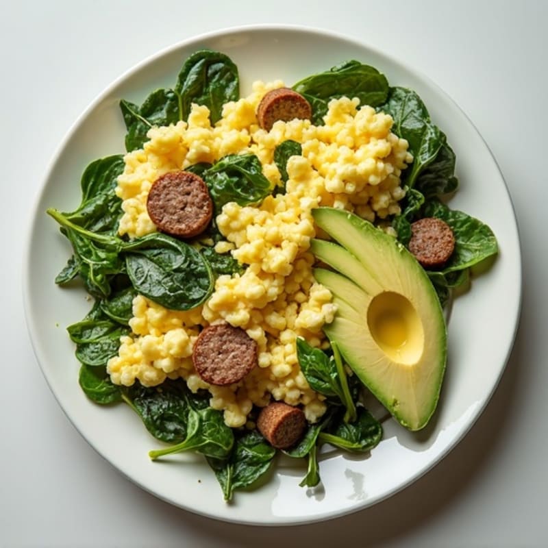Egg White Scramble with Turkey Sausage and Spinach