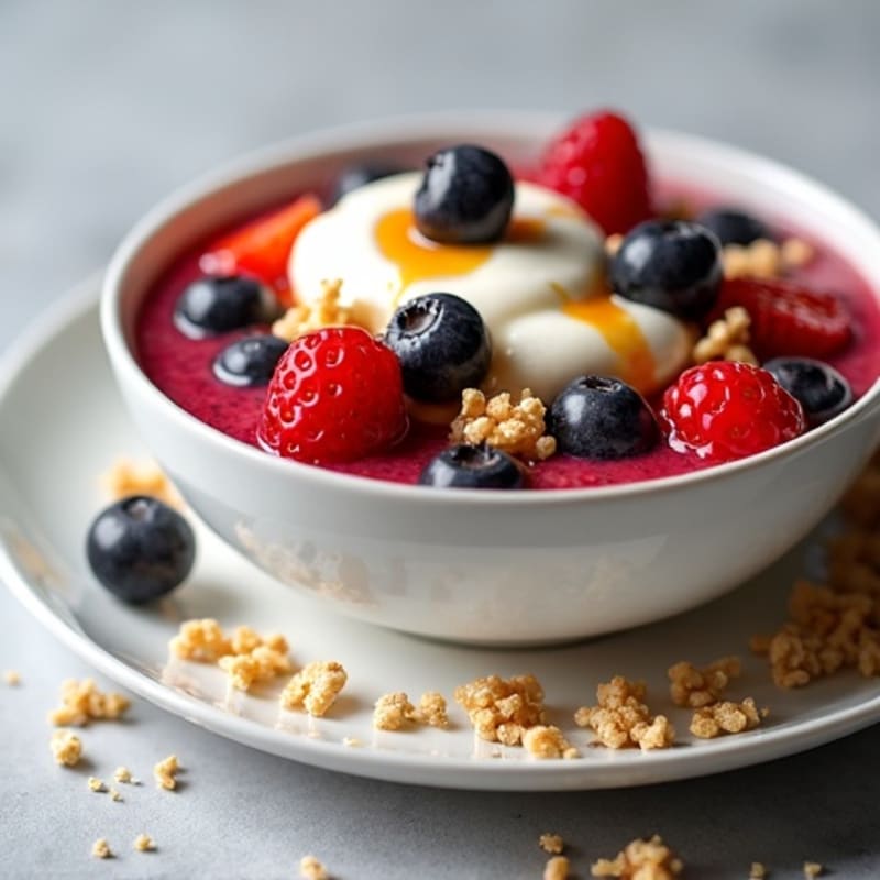 Silky Greek Yogurt with Mixed Berries and Protein Crunch