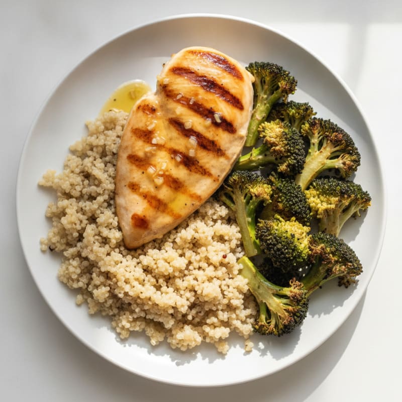 Grilled Chicken Breast with Quinoa and Roasted Broccoli