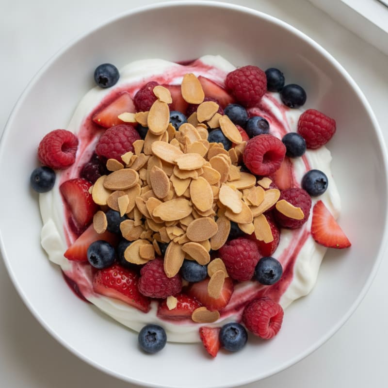 Greek Yogurt Protein Parfait with Mixed Berries and Almonds