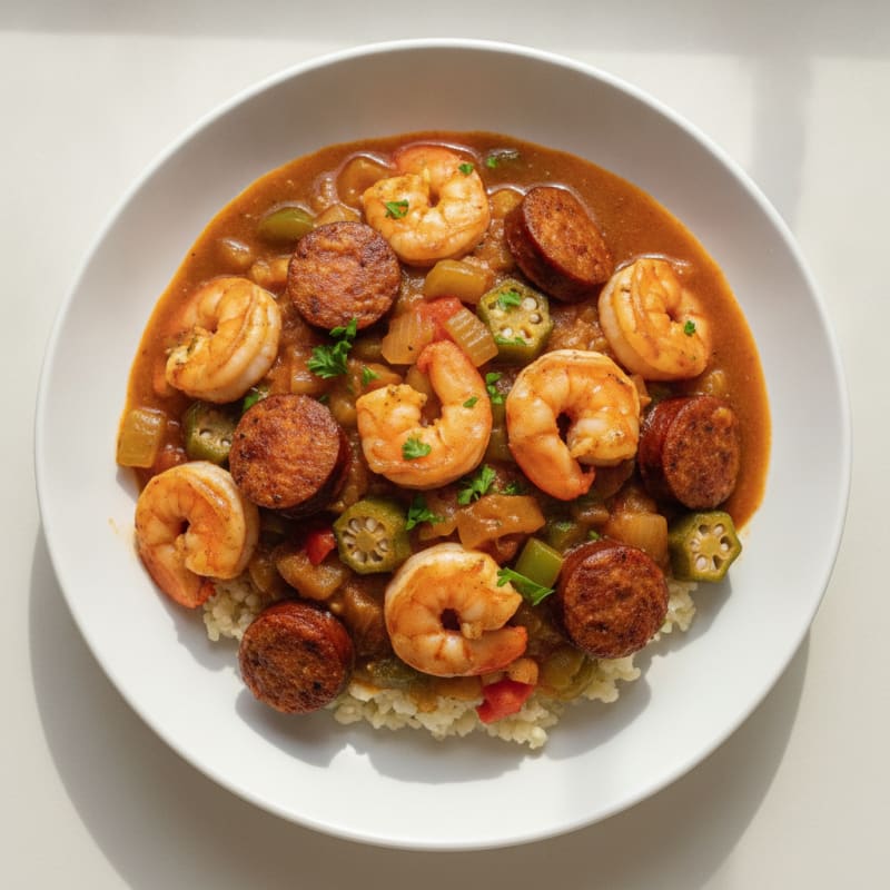 Spicy Creole Shrimp and Sausage Gumbo
