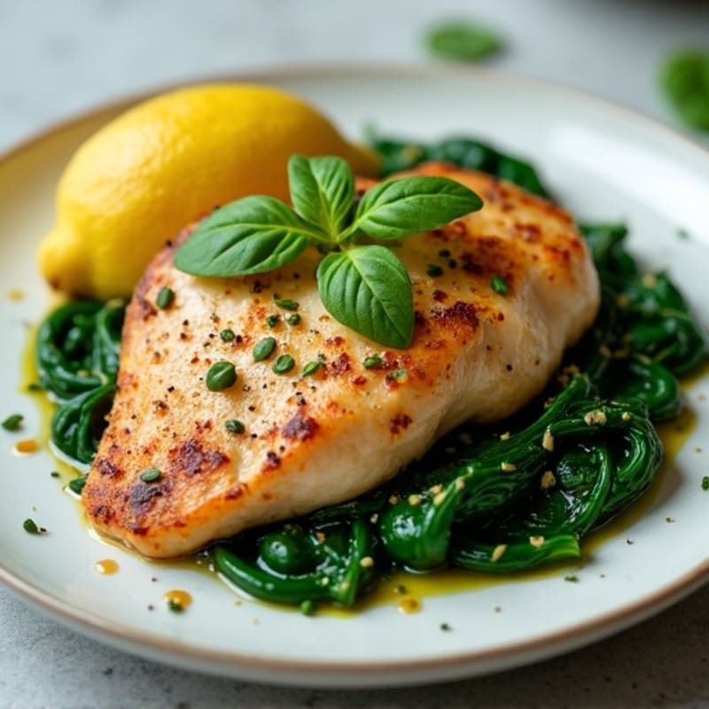 Pan-Seared Chicken with Garlicky Sautéed Spinach