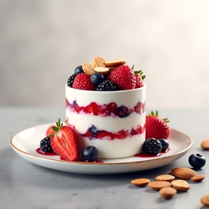 Greek Yogurt Protein Parfait with Mixed Berries and Almonds