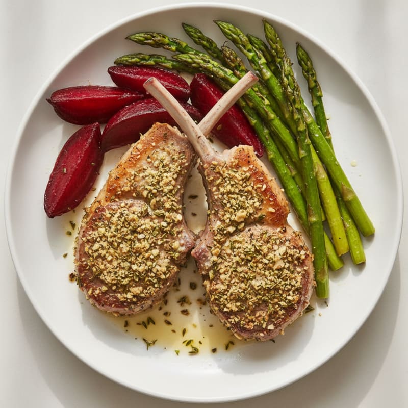 Herb-Crusted Lamb Chops with Roasted Asparagus