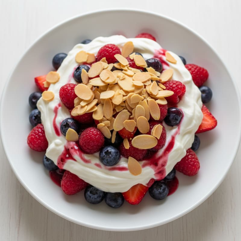 Greek Yogurt Protein Parfait with Mixed Berries and Almonds