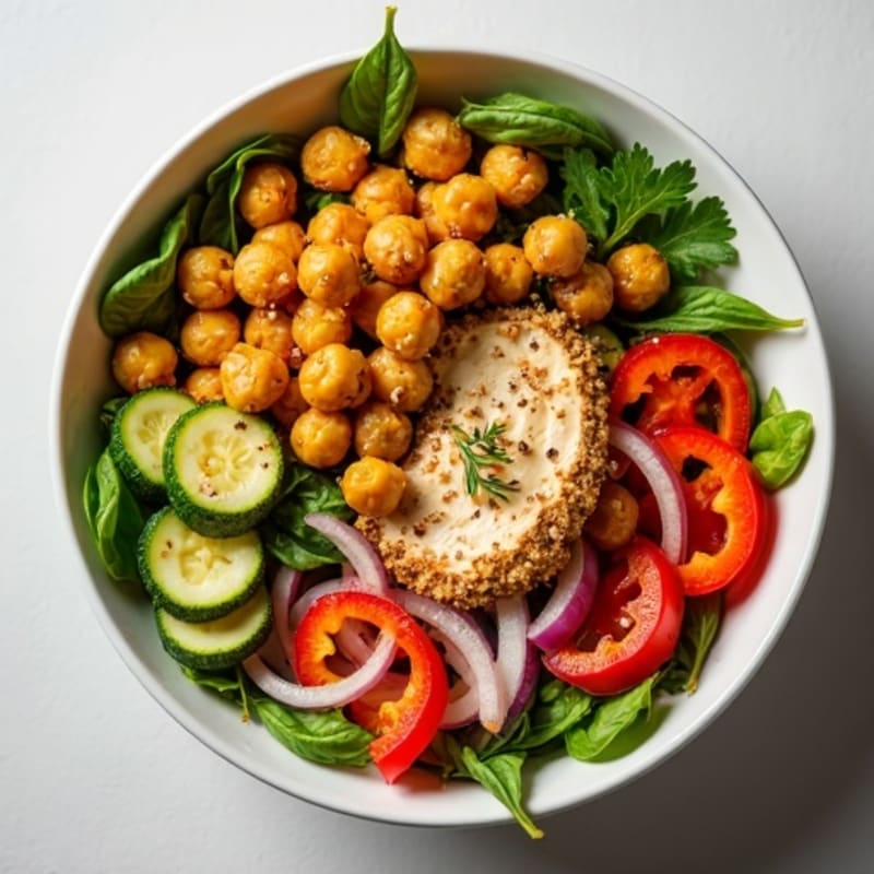 Crispy Roasted Chickpea and Vegetable Bowl with Creamy Tahini Dressing