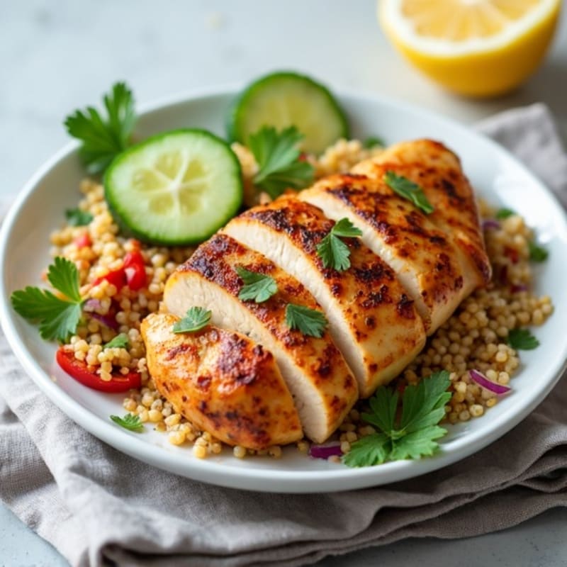 Grilled Chicken Breast with Crunchy Quinoa Salad and Lemon Vinaigrette