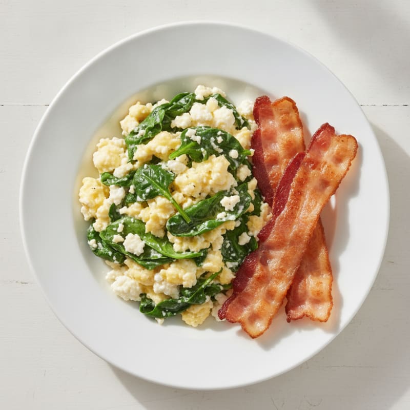 Cottage Cheese Scramble with Spinach and Turkey Bacon