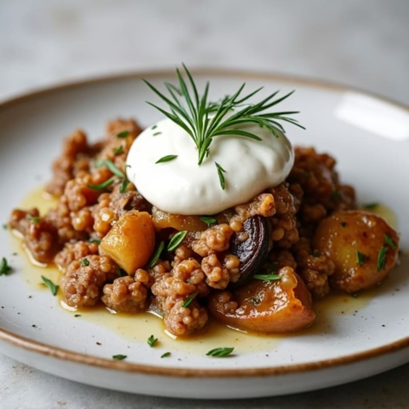 Creamy Ground Lamb and Roasted Eggplant Bake
