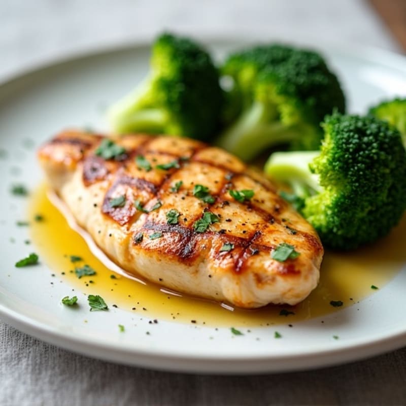 Lemon Garlic Pan Seared Chicken with Steamed Broccoli