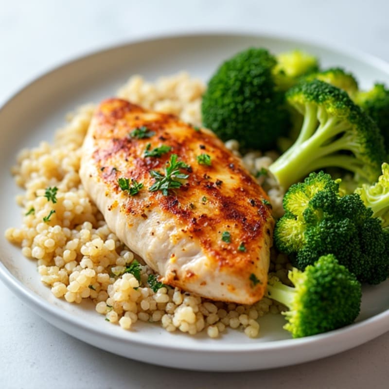 Grilled Chicken Breast with Quinoa and Steamed Broccoli