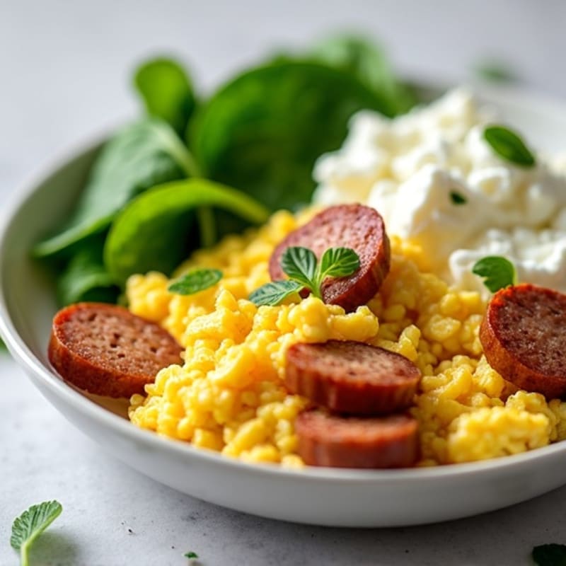 Egg White Scramble with Turkey Sausage and Cottage Cheese