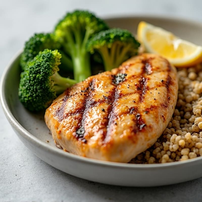 Grilled Chicken Breast with Roasted Broccoli and Quinoa