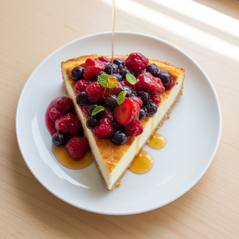 Greek Yogurt Protein Cheesecake with Mixed Berries
