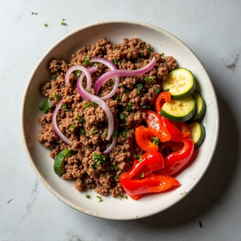 Lean Ground Beef and Roasted Vegetable Bowl