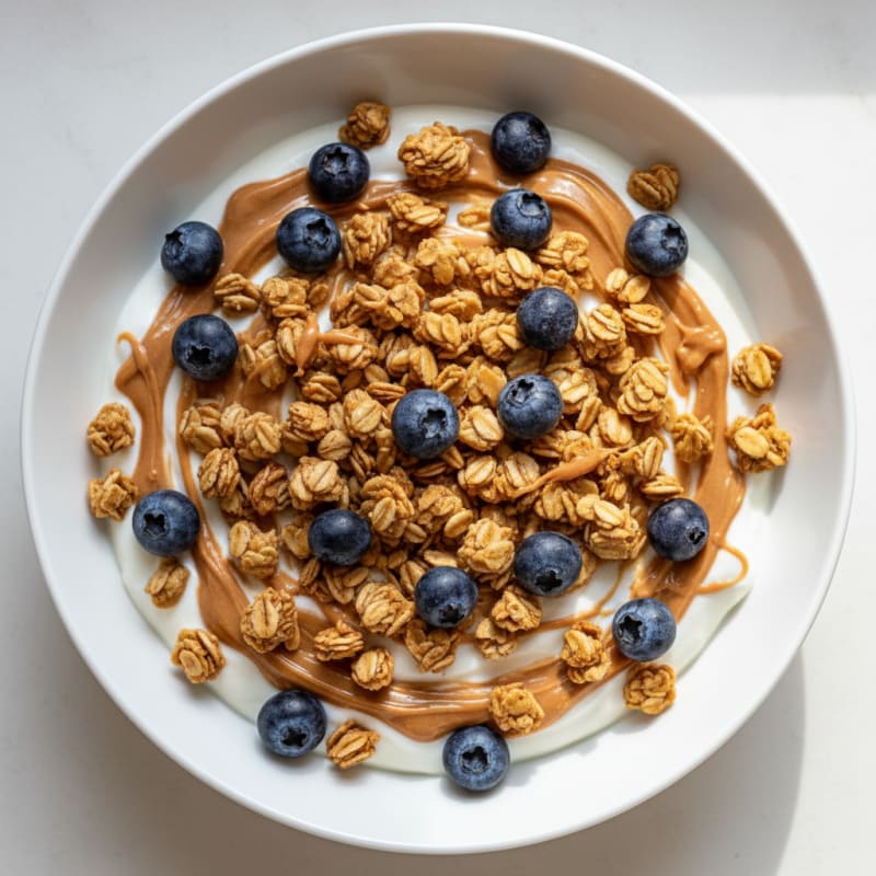 Creamy Protein Yogurt Bowl with Peanut Butter and Berries