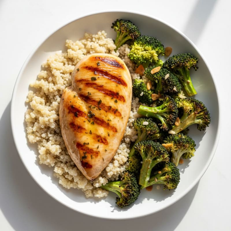 Grilled Chicken Breast with Quinoa and Roasted Broccoli