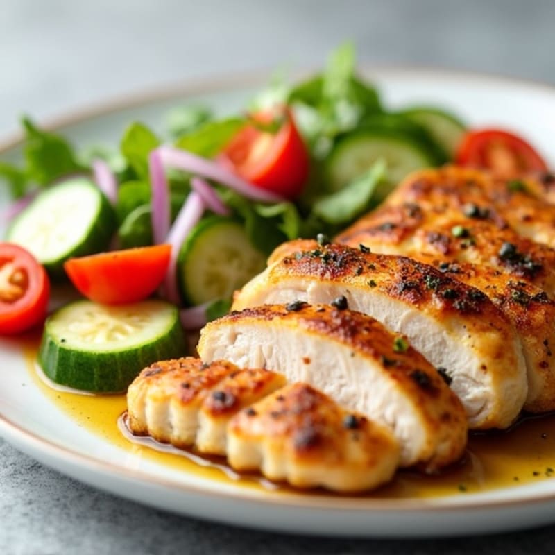 Grilled Chicken Breast with Cucumber Tomato Salad