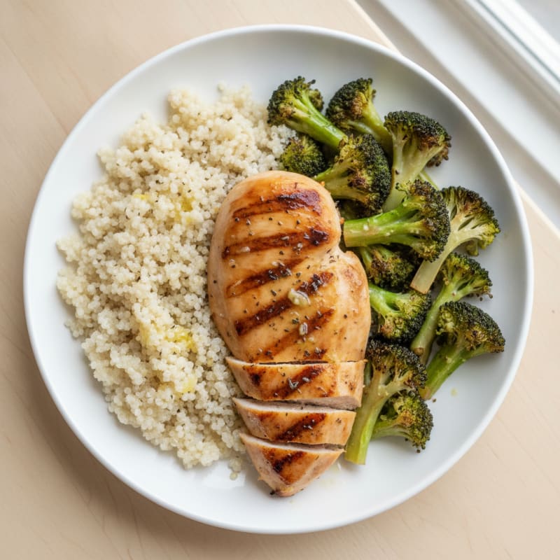 Grilled Chicken Breast with Roasted Broccoli and Quinoa