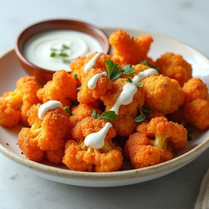 Crispy Buffalo Cauliflower with Ranch Drizzle