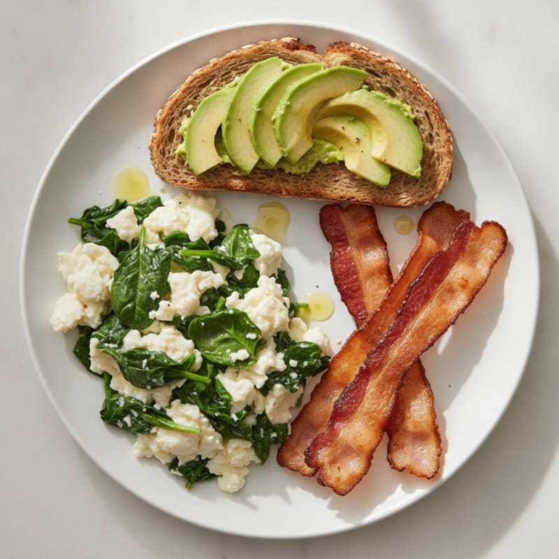 Egg White Scramble with Spinach and Turkey Bacon