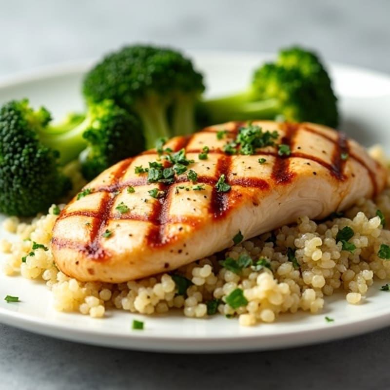 Grilled Chicken Breast with Quinoa and Roasted Broccoli